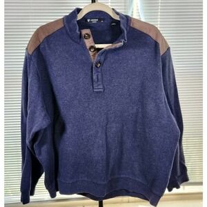 Cremieux Classic $95 XL French Rib Mock Neck 1/4 Button Cotton Pullover Sweater